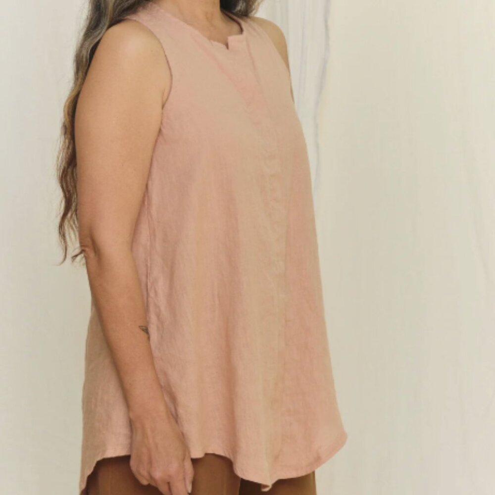 SOLD Sleeveless Kara Snap Top in Lightweight Linen